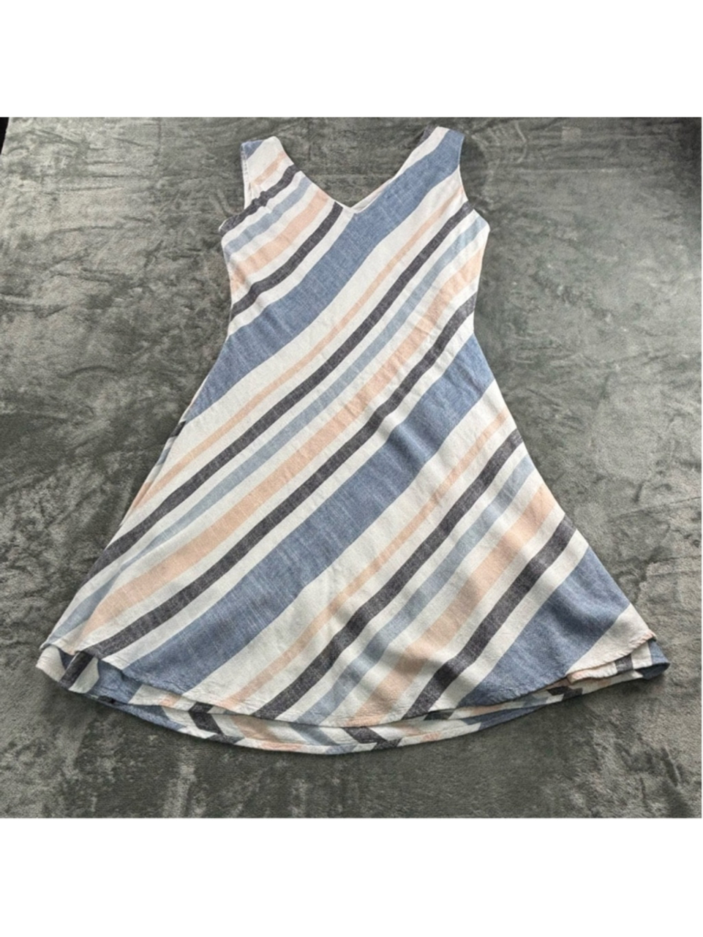 Charlie B Dress Women M Linen Blend Striped Light A-Line Coastal ResortWear Blue - Picture 13 of 14